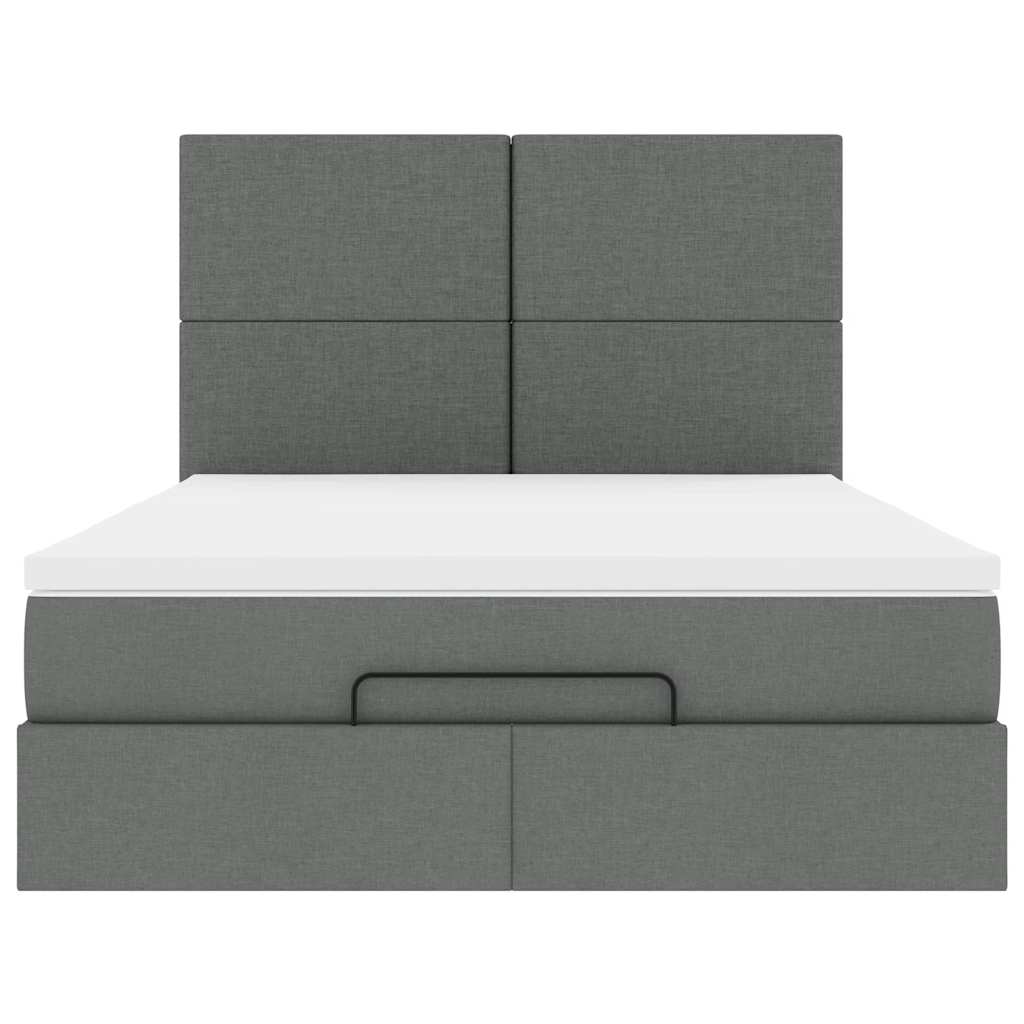 Ottoman Bed with Mattress & LEDs Dark Grey Queen Fabric