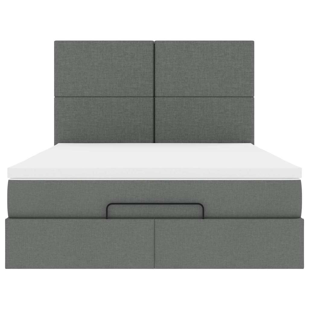 Ottoman Bed with Mattress & LEDs Dark Grey Queen Fabric