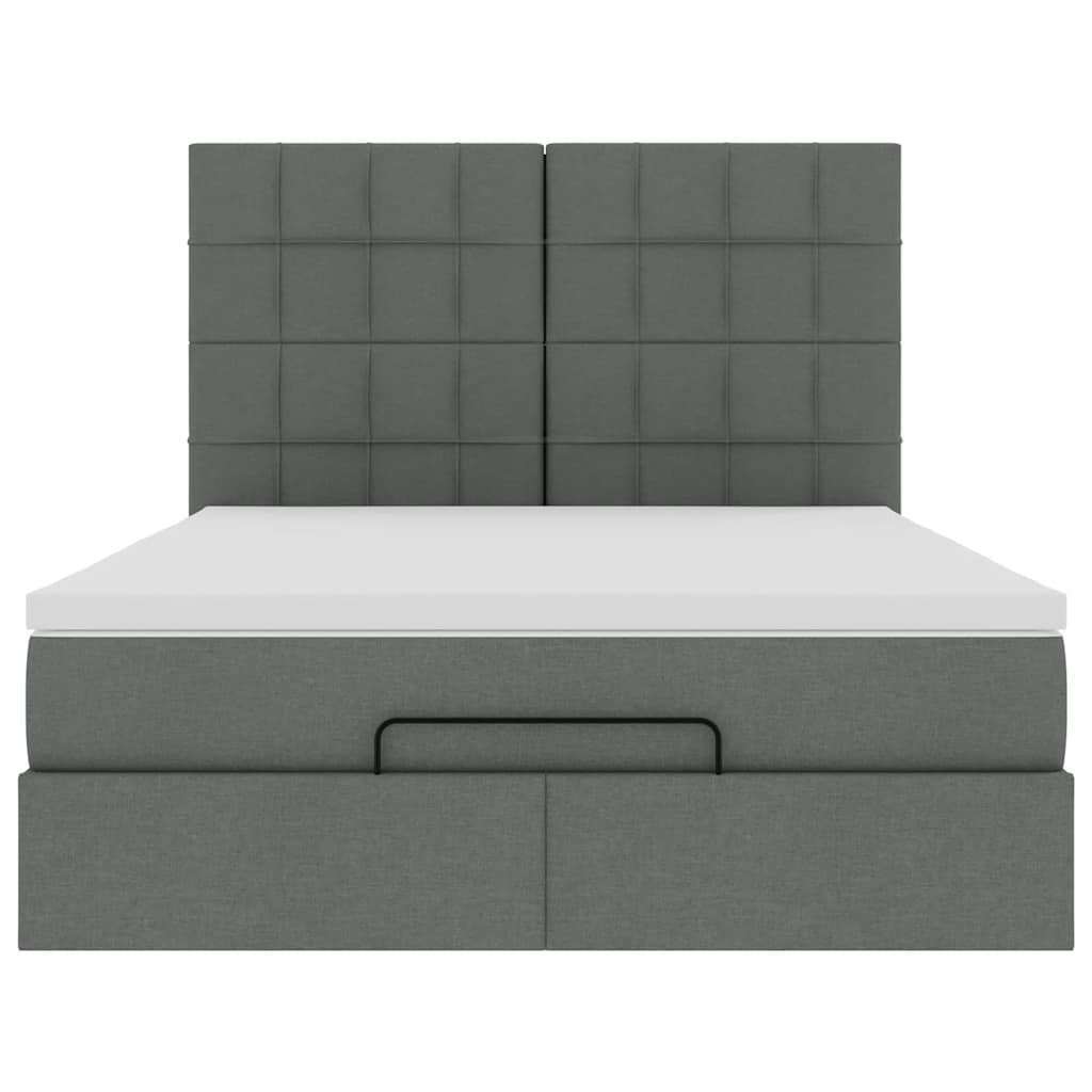 Ottoman Bed with Mattress & LEDs Dark Grey Double Fabric