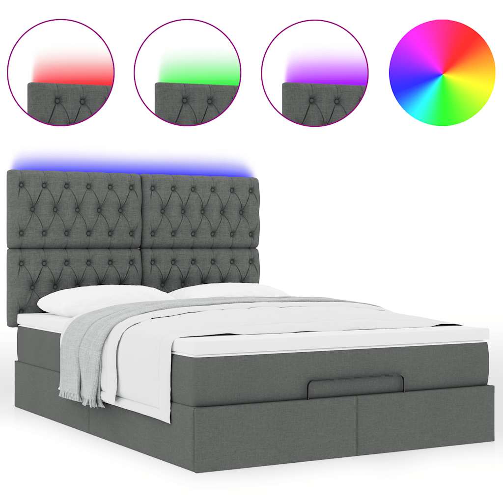 Ottoman Bed with Mattress & LEDs Dark Grey Double Fabric