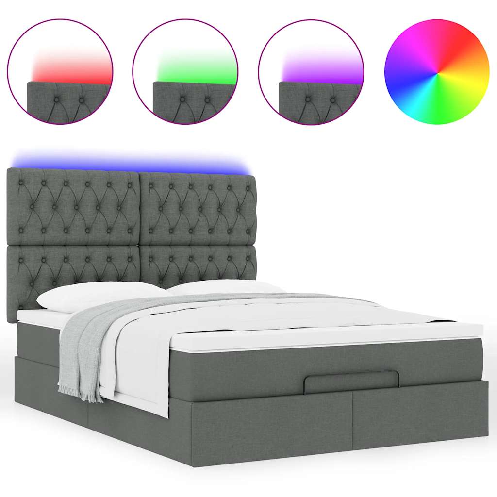 Ottoman Bed with Mattress & LEDs Dark Grey Queen Fabric