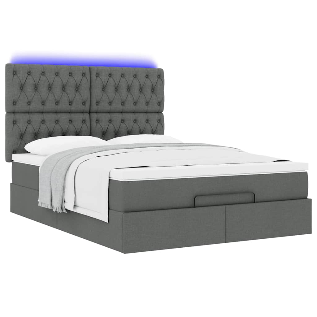 Ottoman Bed with Mattress & LEDs Dark Grey Queen Fabric