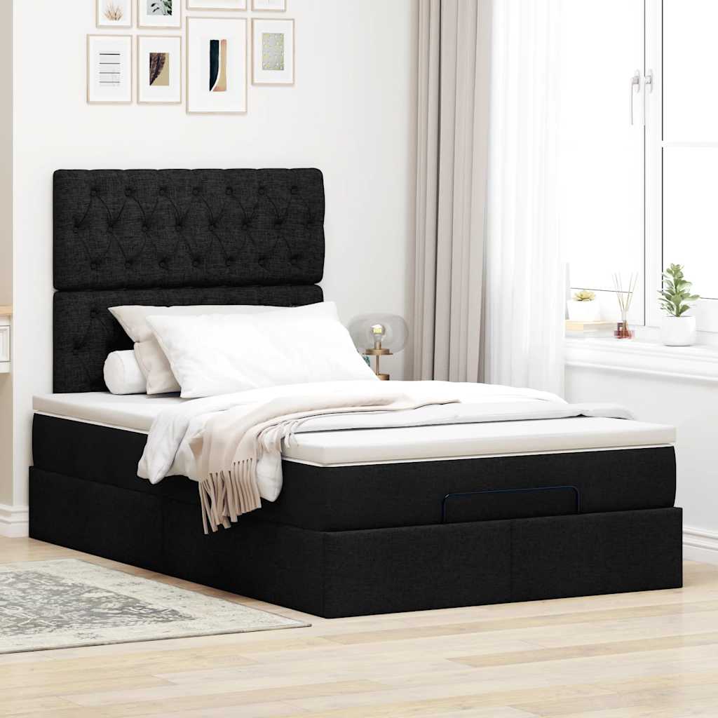 Ottoman Bed with Mattress & LEDs Black King Single Fabric