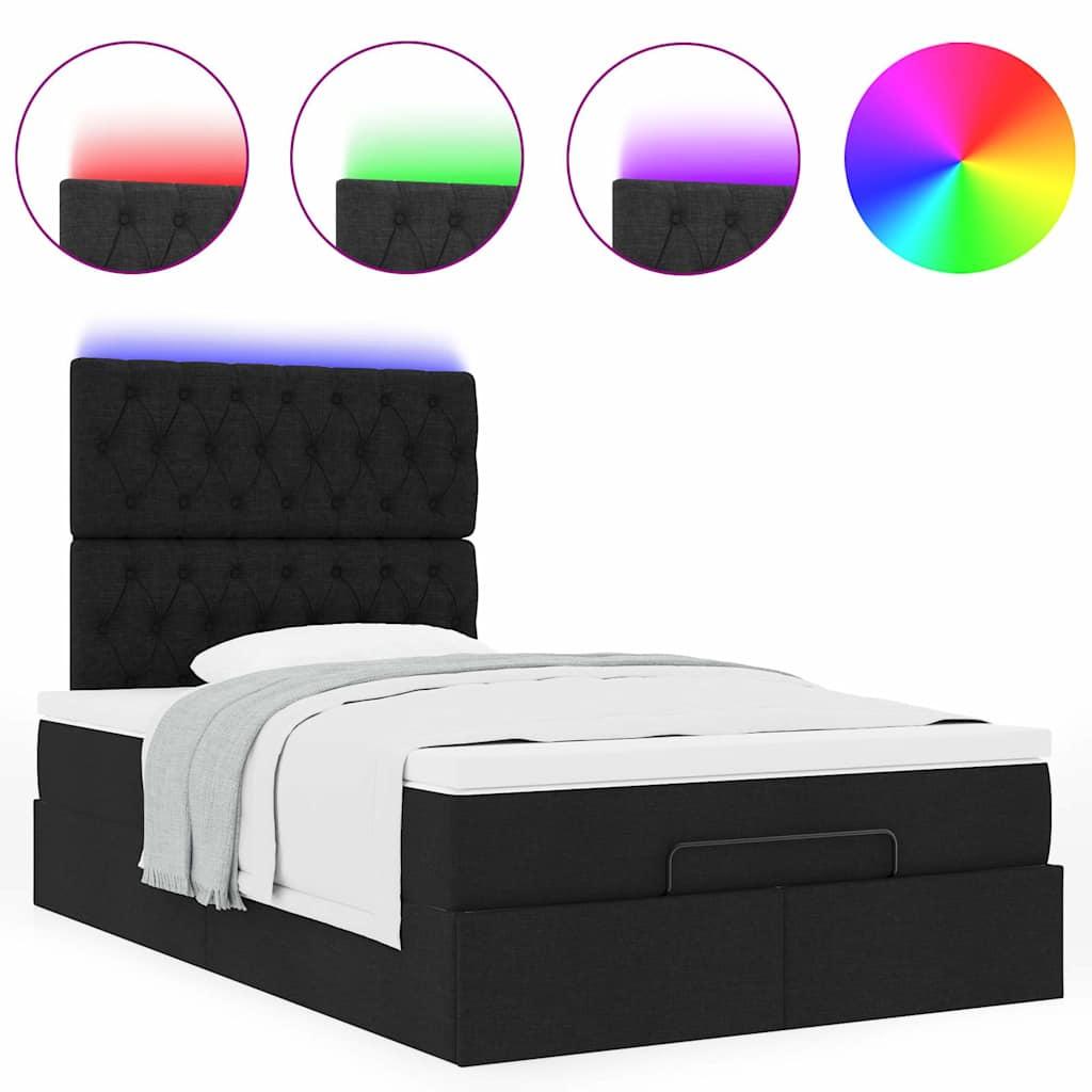 Ottoman Bed with Mattress & LEDs Black King Single Fabric