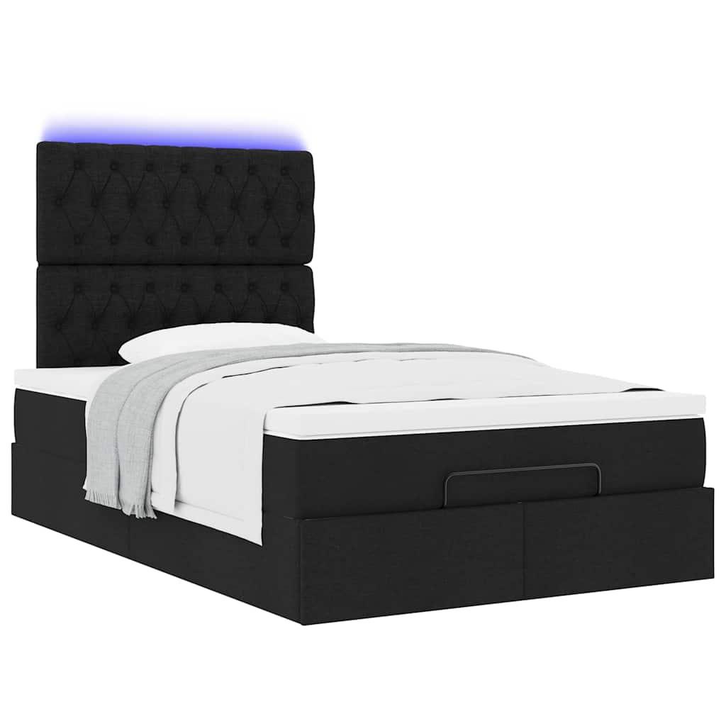 Ottoman Bed with Mattress & LEDs Black King Single Fabric