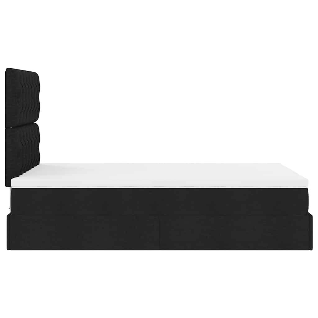 Ottoman Bed with Mattress & LEDs Black King Single Fabric