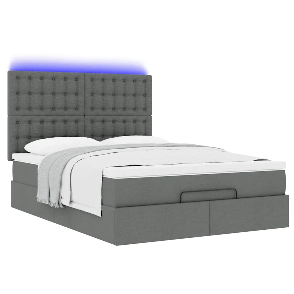 Ottoman Bed with Mattress & LEDs Dark Grey Double Fabric