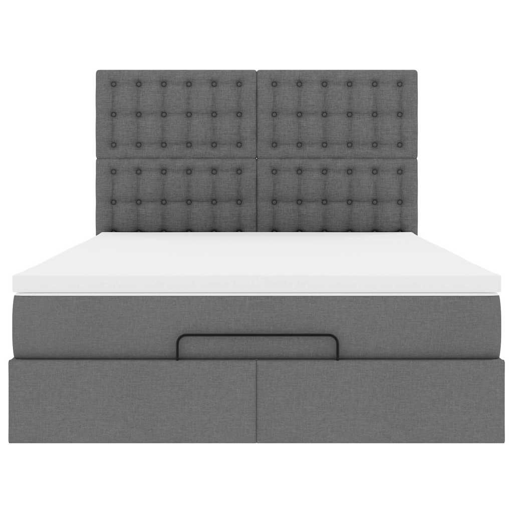 Ottoman Bed with Mattress & LEDs Dark Grey Queen Fabric