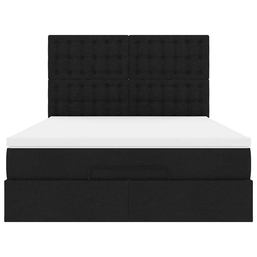 Ottoman Bed with Mattress & LEDs Black Queen Fabric