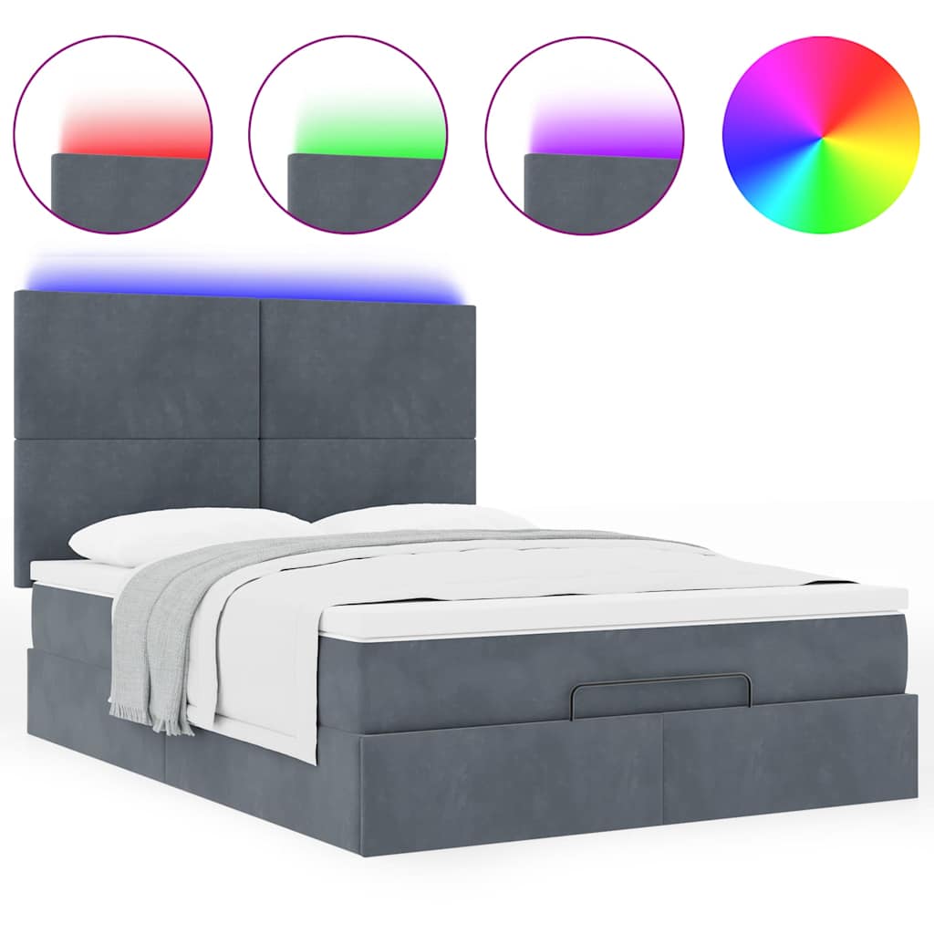 Ottoman Bed with Mattresses & LEDs Dark Grey Double Velvet