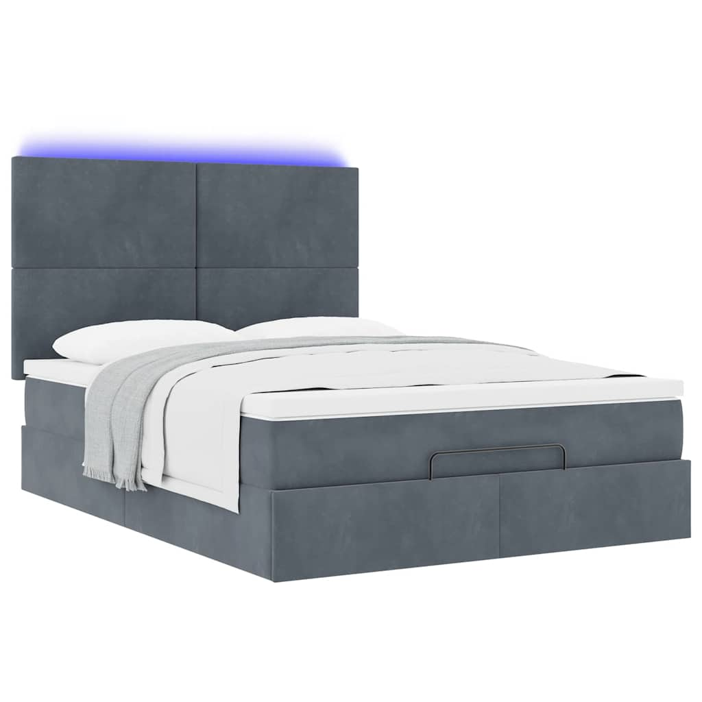 Ottoman Bed with Mattresses & LEDs Dark Grey Double Velvet