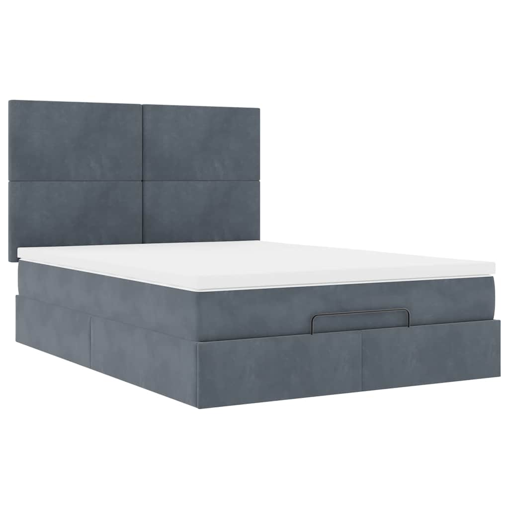 Ottoman Bed with Mattresses & LEDs Dark Grey Double Velvet