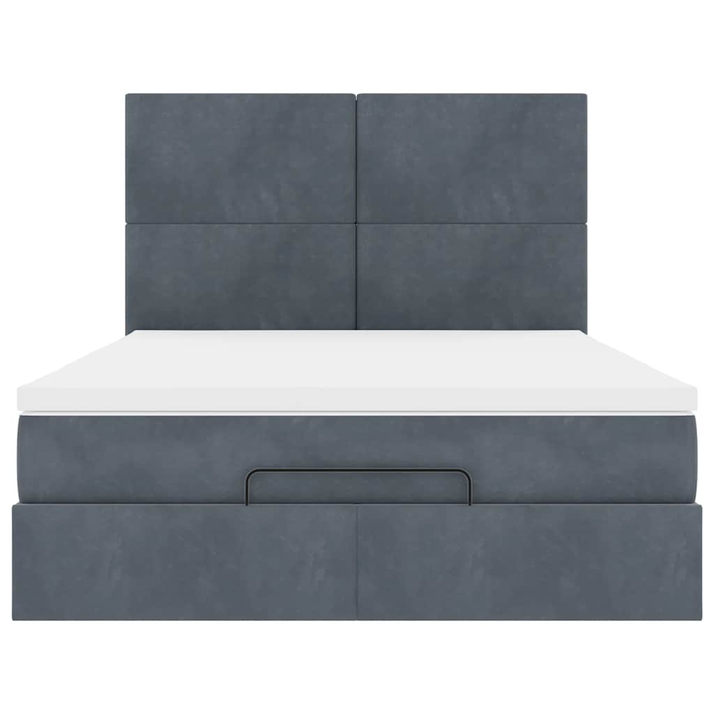 Ottoman Bed with Mattresses & LEDs Dark Grey Double Velvet