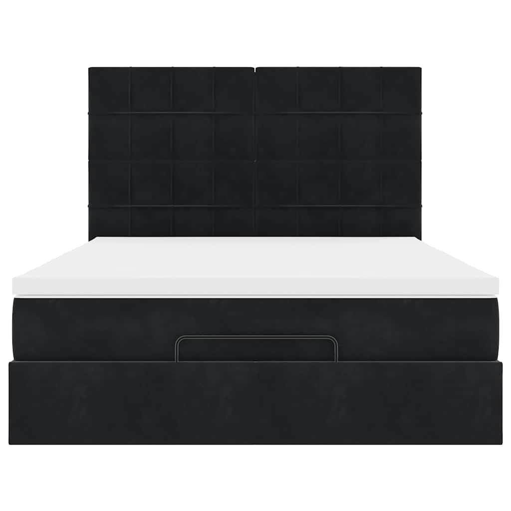 Ottoman Bed with Mattresses & LEDs Black Queen Velvet