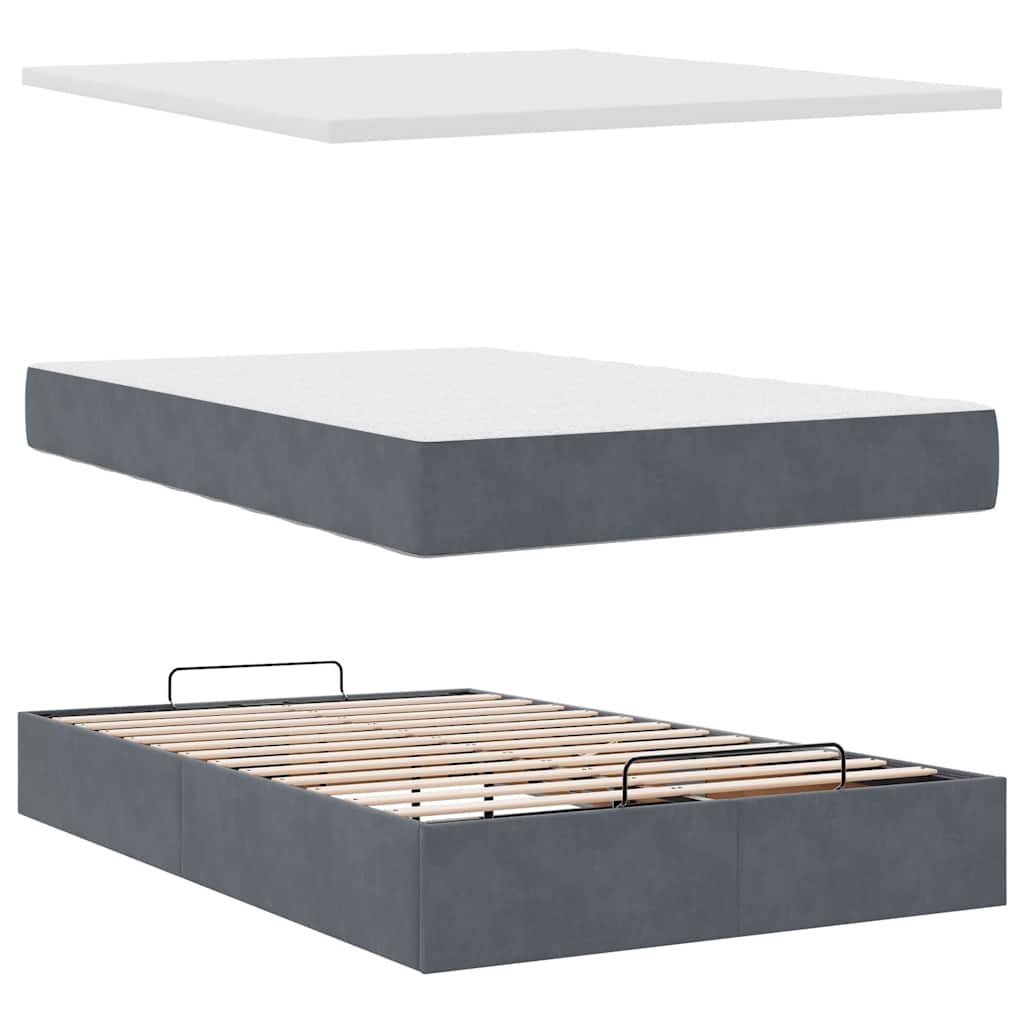 Ottoman Bed with Mattresses & LEDs Dark Grey King Single Velvet