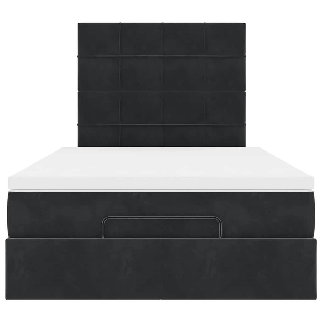 Ottoman Bed with Mattresses & LEDs Black King Single Velvet