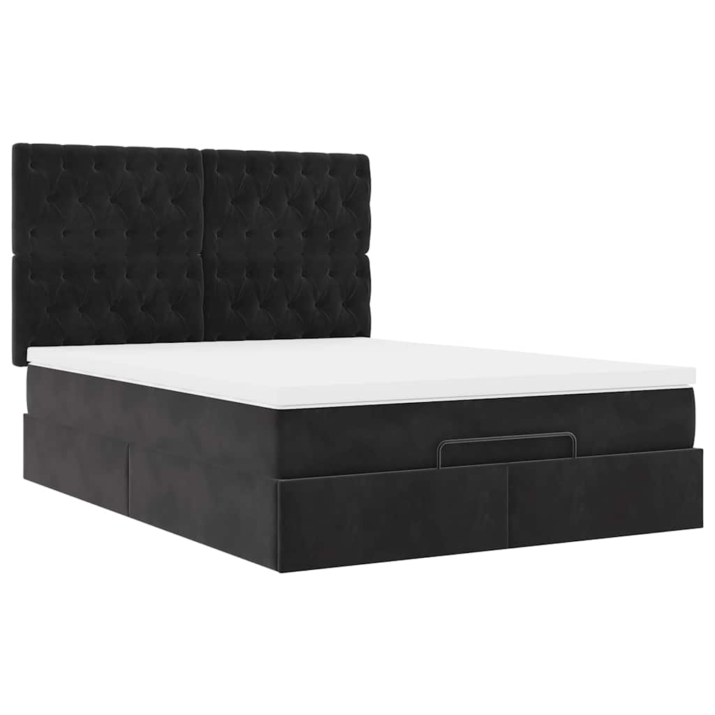Ottoman Bed with Mattresses & LEDs Black Queen Velvet