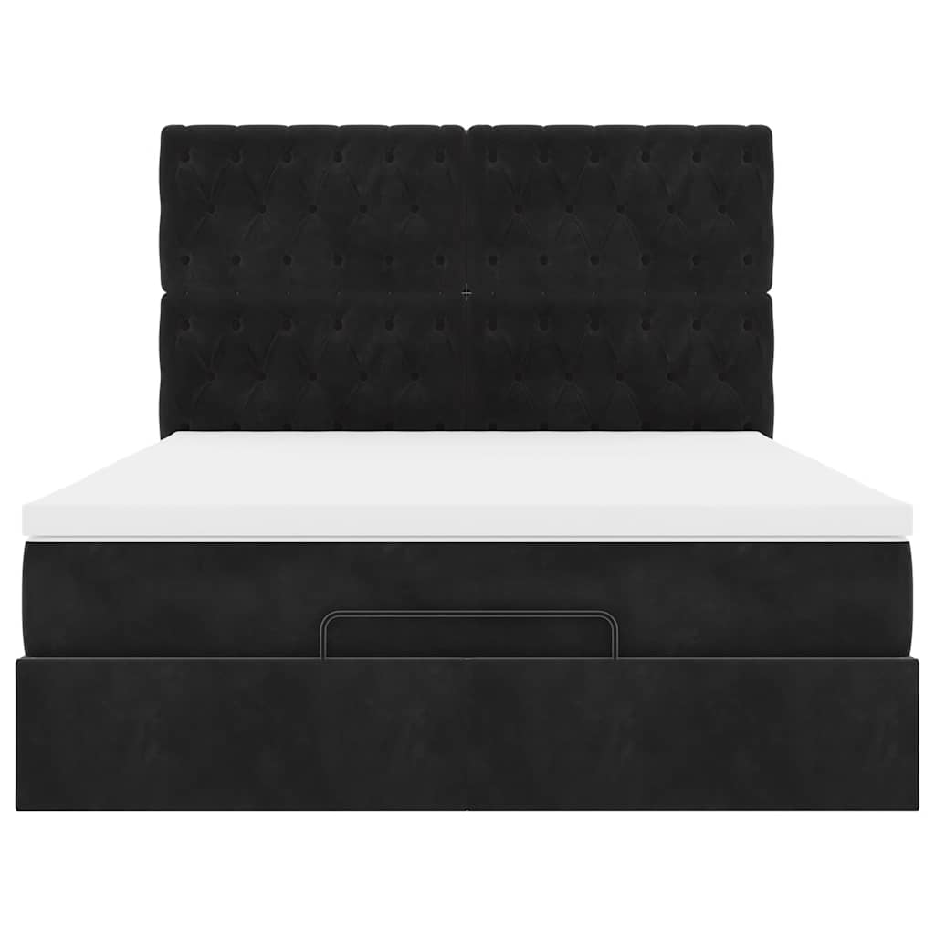 Ottoman Bed with Mattresses & LEDs Black Queen Velvet