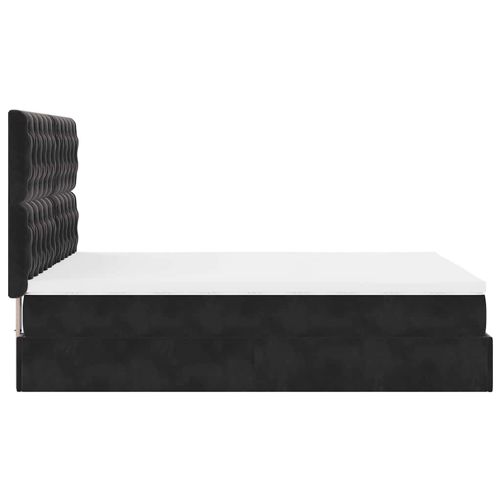 Ottoman Bed with Mattresses & LEDs Black Queen Velvet