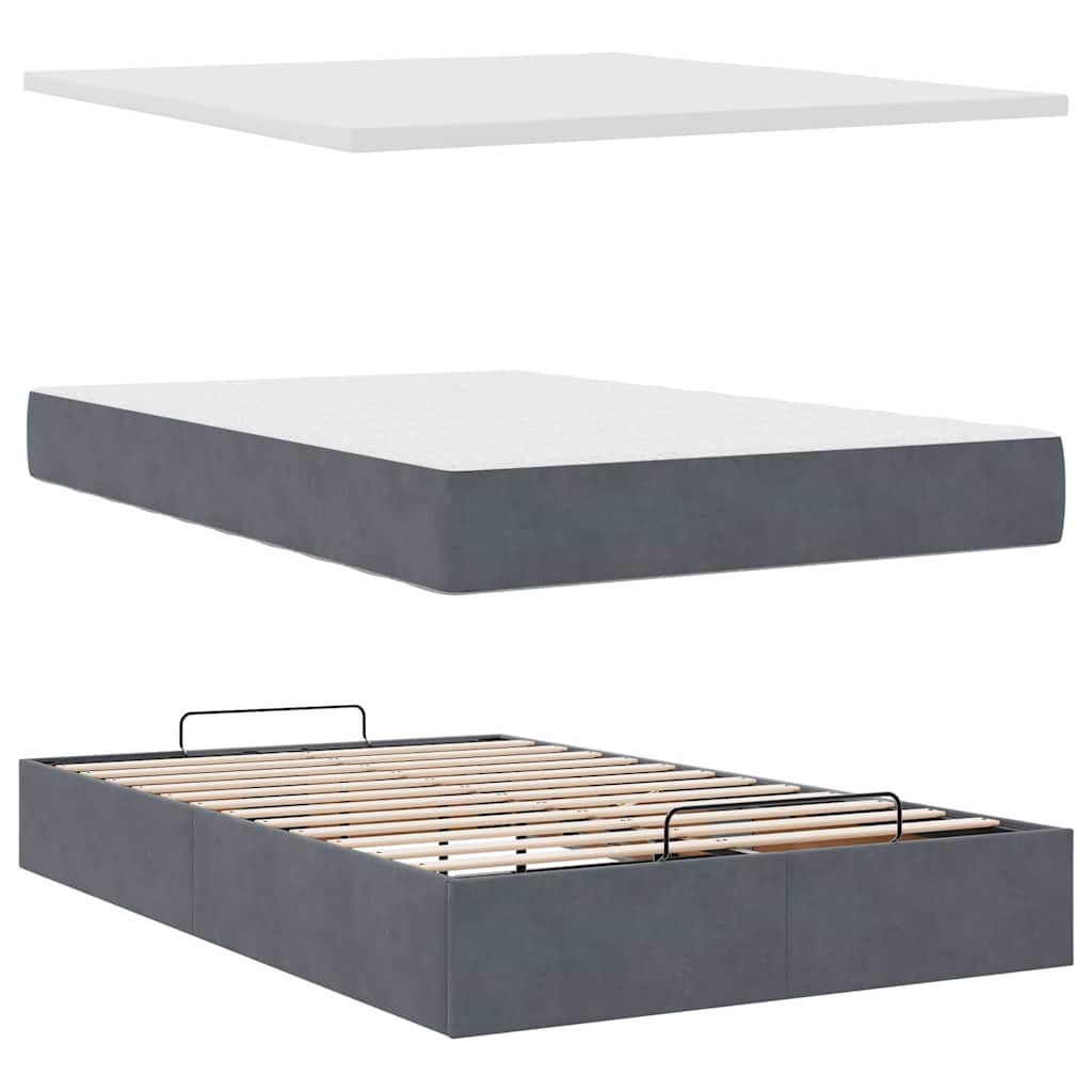 Ottoman Bed with Mattresses & LEDs Dark Grey King Single Velvet