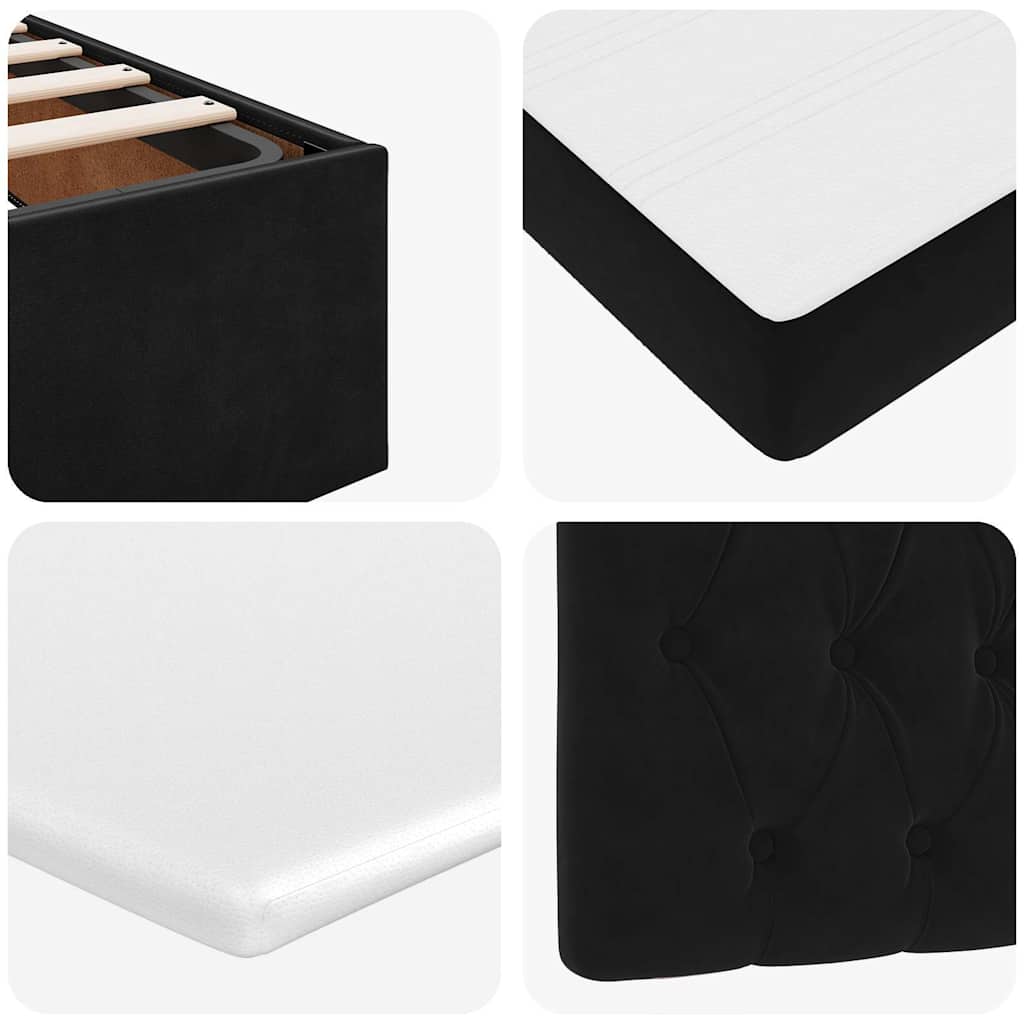 Ottoman Bed with Mattresses & LEDs Black King Single Velvet