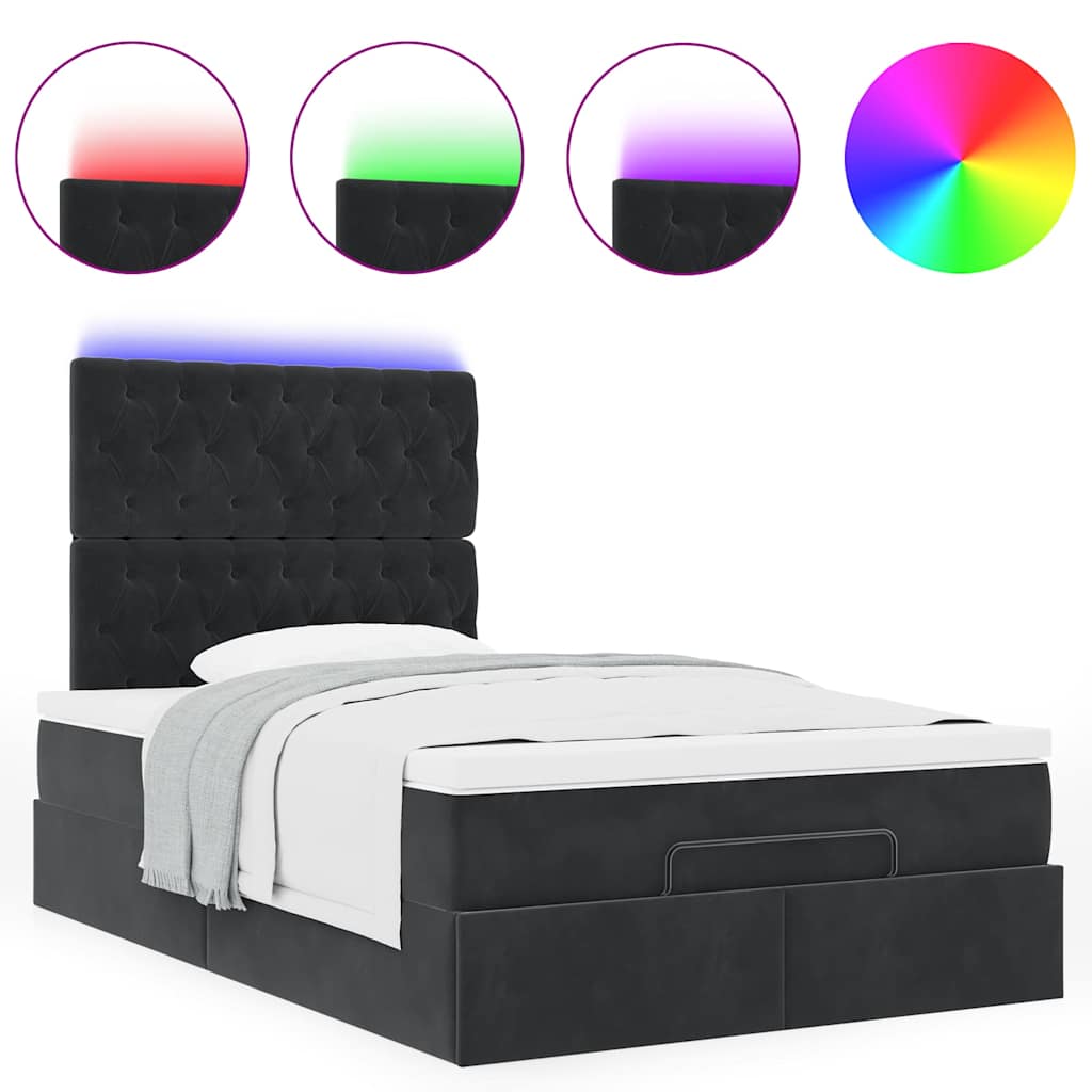 Ottoman Bed with Mattresses & LEDs Black King Single Velvet