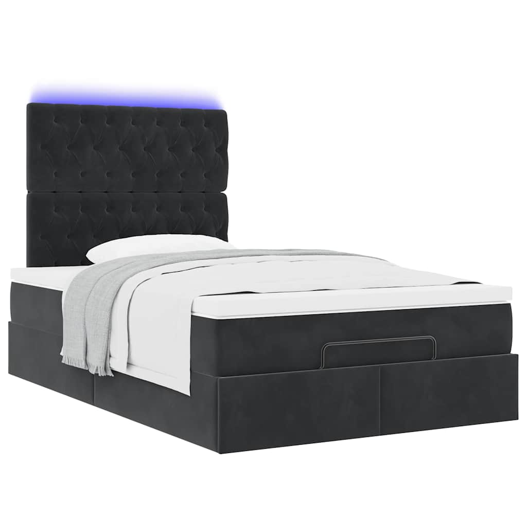 Ottoman Bed with Mattresses & LEDs Black King Single Velvet