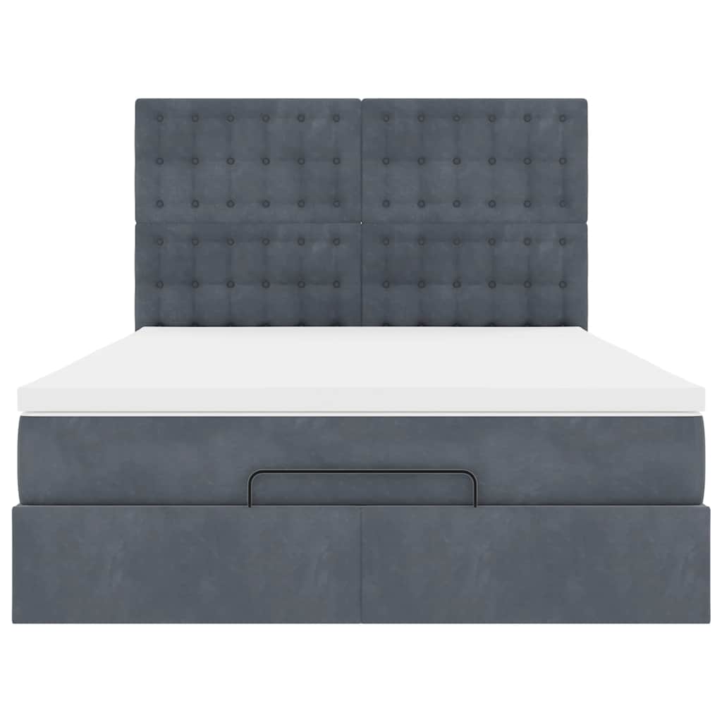 Ottoman Bed with Mattresses & LEDs Dark Grey Double Velvet