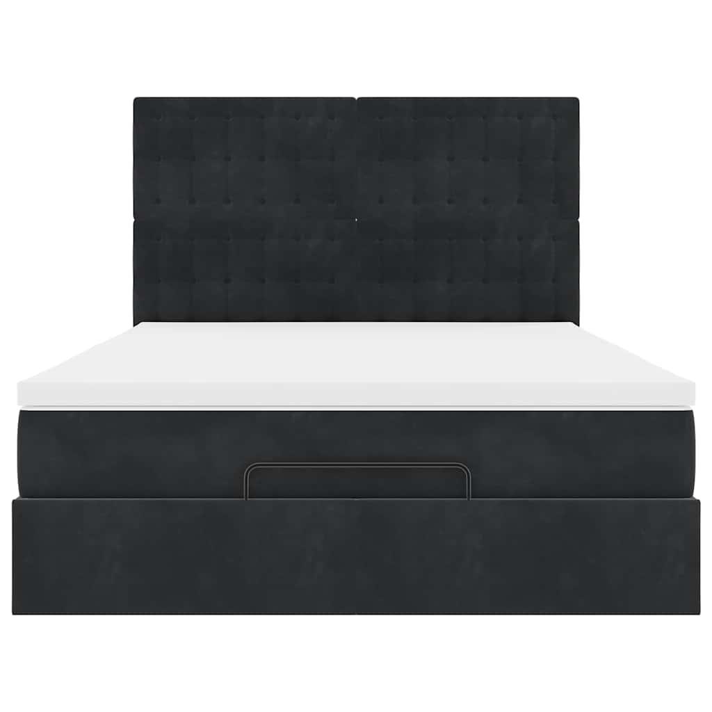 Ottoman Bed with Mattresses & LEDs Black Double Velvet