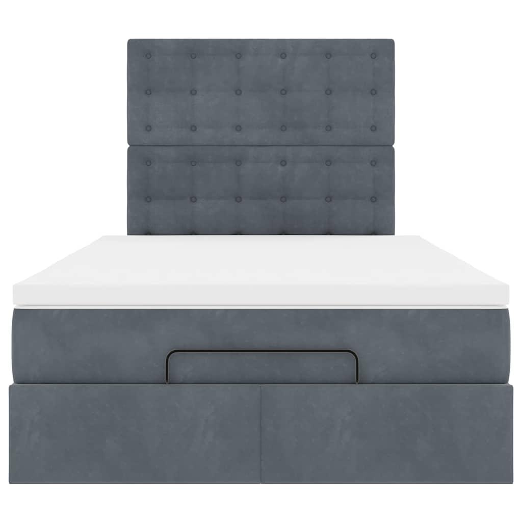 Ottoman Bed with Mattresses & LEDs Dark Grey King Single Velvet