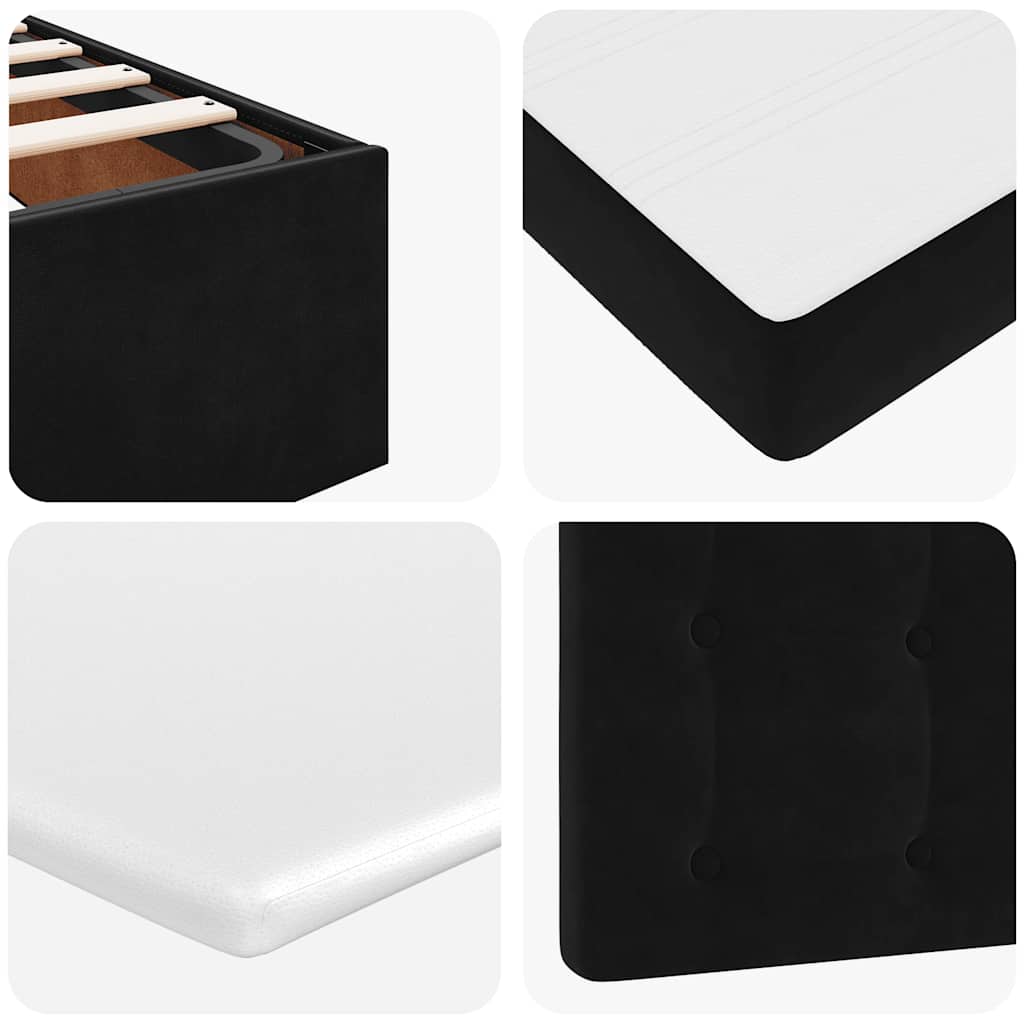 Ottoman Bed with Mattresses & LEDs Black King Single Velvet