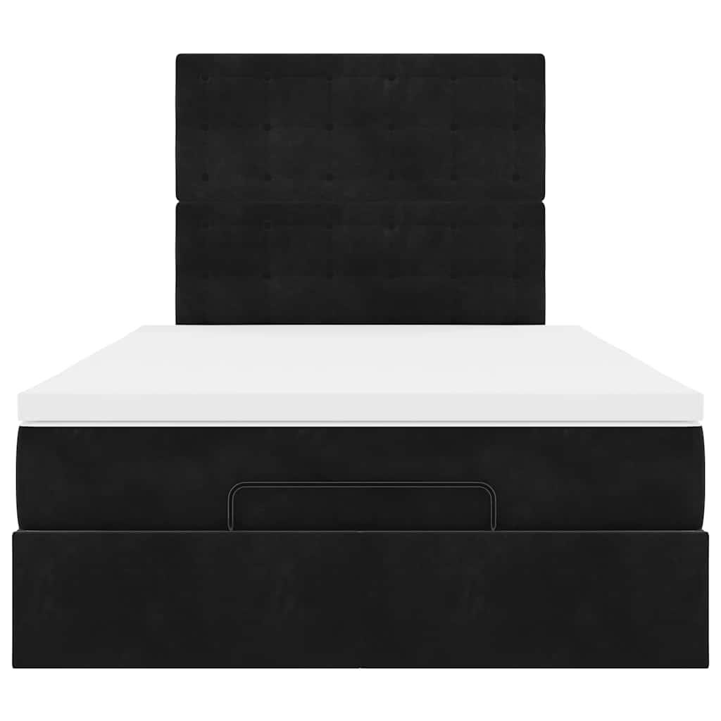 Ottoman Bed with Mattresses & LEDs Black King Single Velvet
