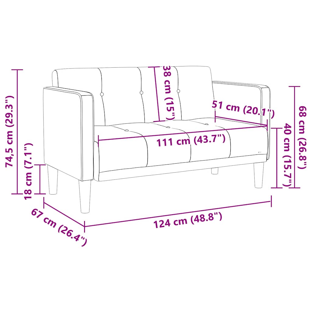 Loveseat Sofa Dark Grey 111 cm Fabric