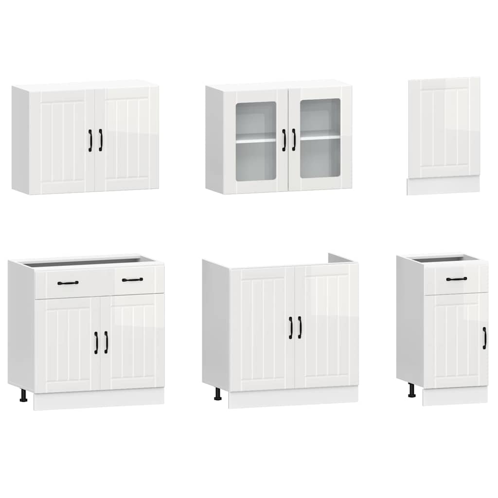 7 Piece Kitchen Cabinet Set "Lucca" High Gloss White Engineered Wood