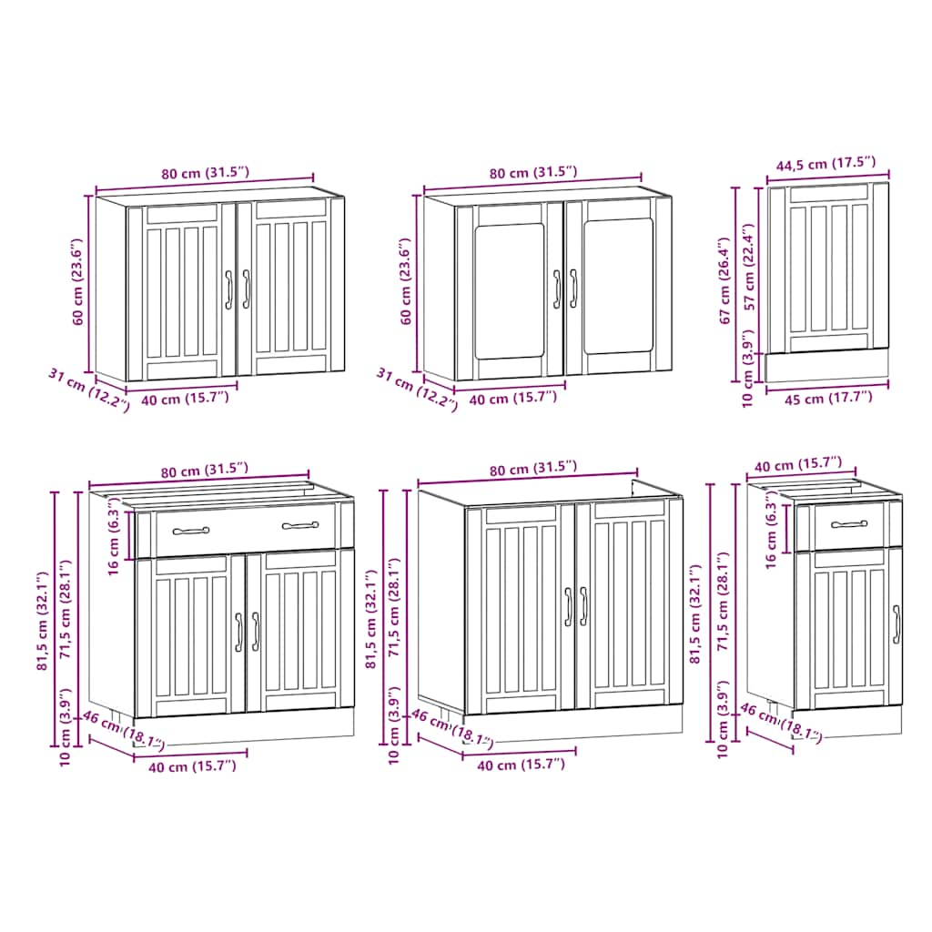 7 Piece Kitchen Cabinet Set "Lucca" High Gloss White Engineered Wood