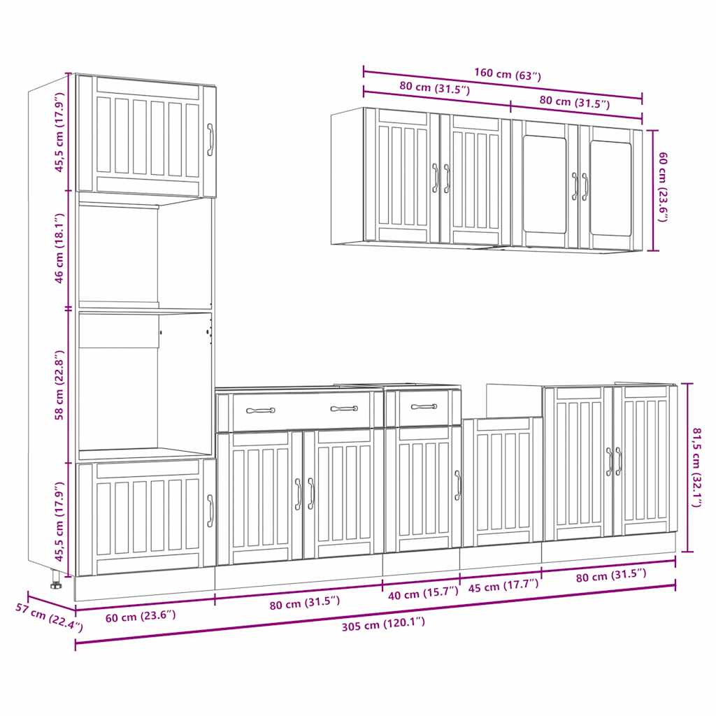 7 Piece Kitchen Cabinet Set "Lucca" High Gloss White Engineered Wood