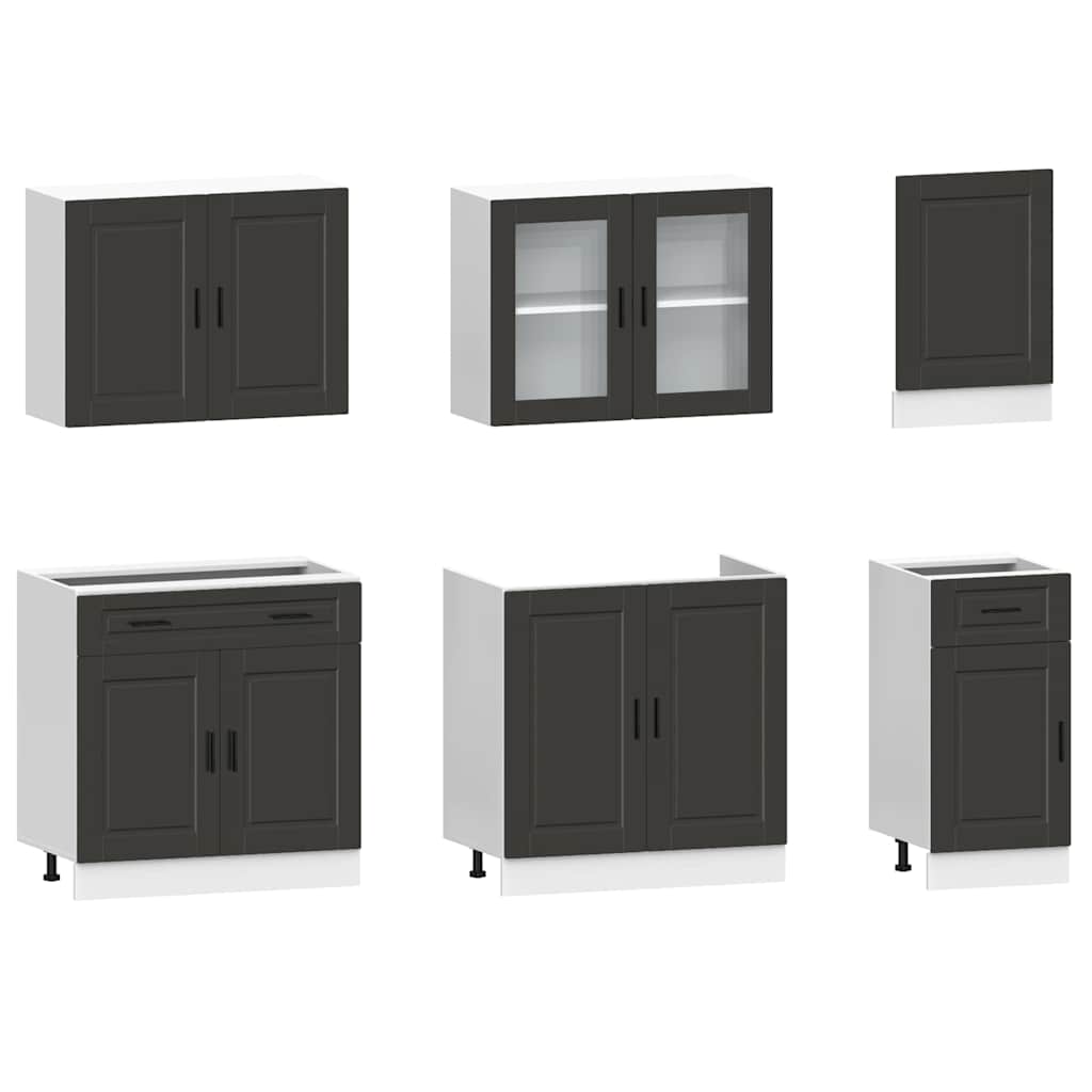 7 Piece Kitchen Cabinet Set "Porto" Black Engineered Wood