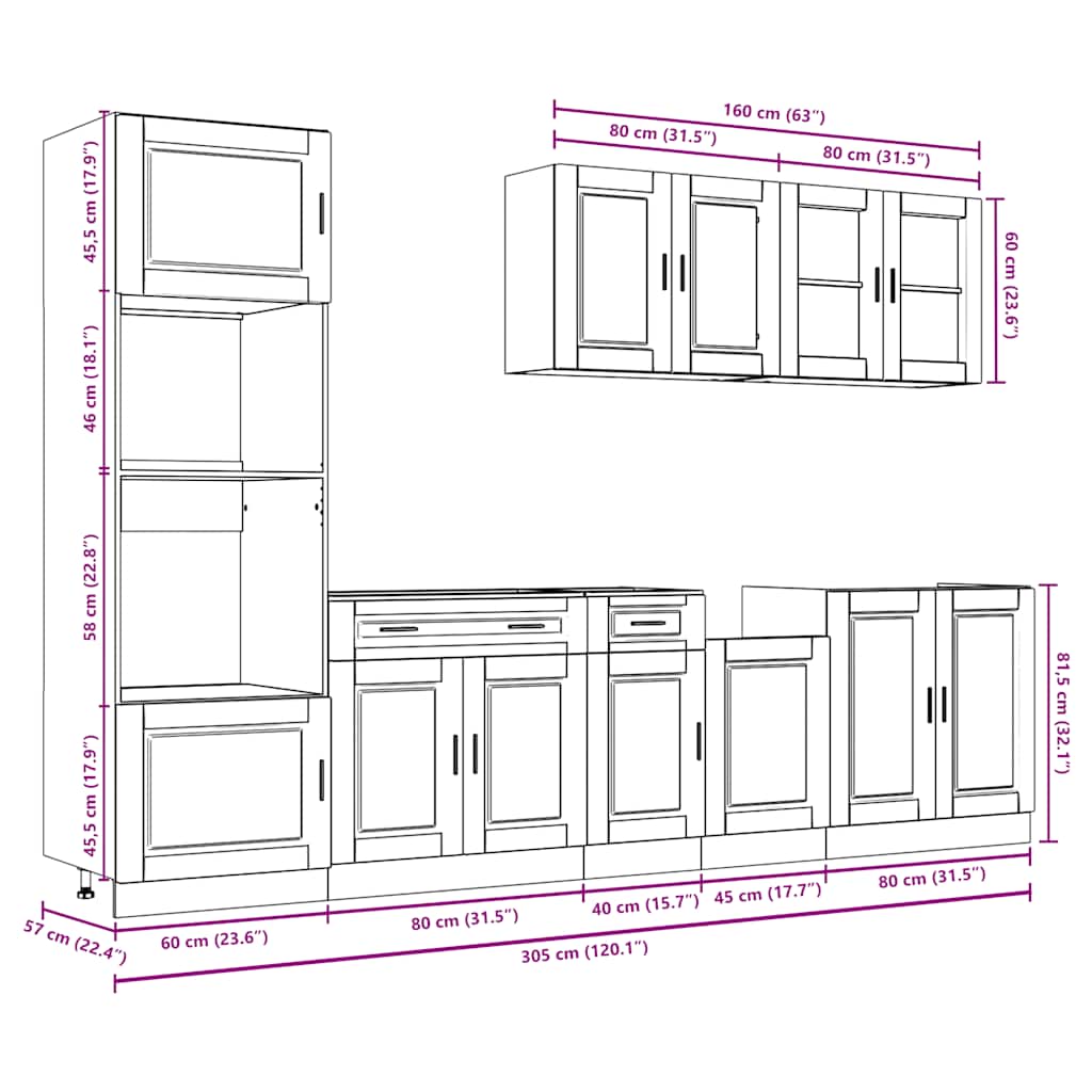 7 Piece Kitchen Cabinet Set "Porto" Black Engineered Wood