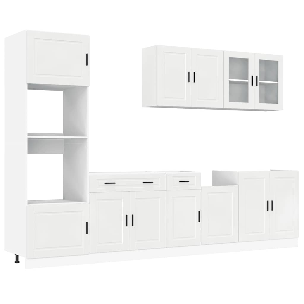 7 Piece Kitchen Cabinet Set "Kalmar" High Gloss White Engineered Wood