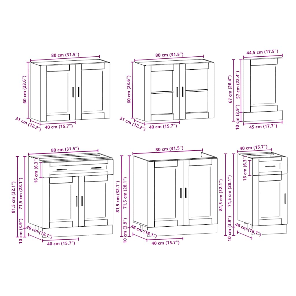 7 Piece Kitchen Cabinet Set "Kalmar" High Gloss White Engineered Wood