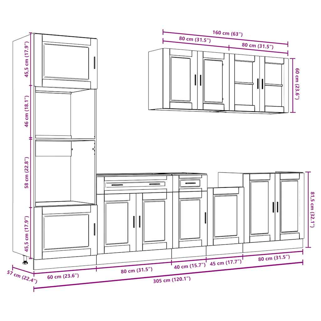 7 Piece Kitchen Cabinet Set "Kalmar" High Gloss White Engineered Wood