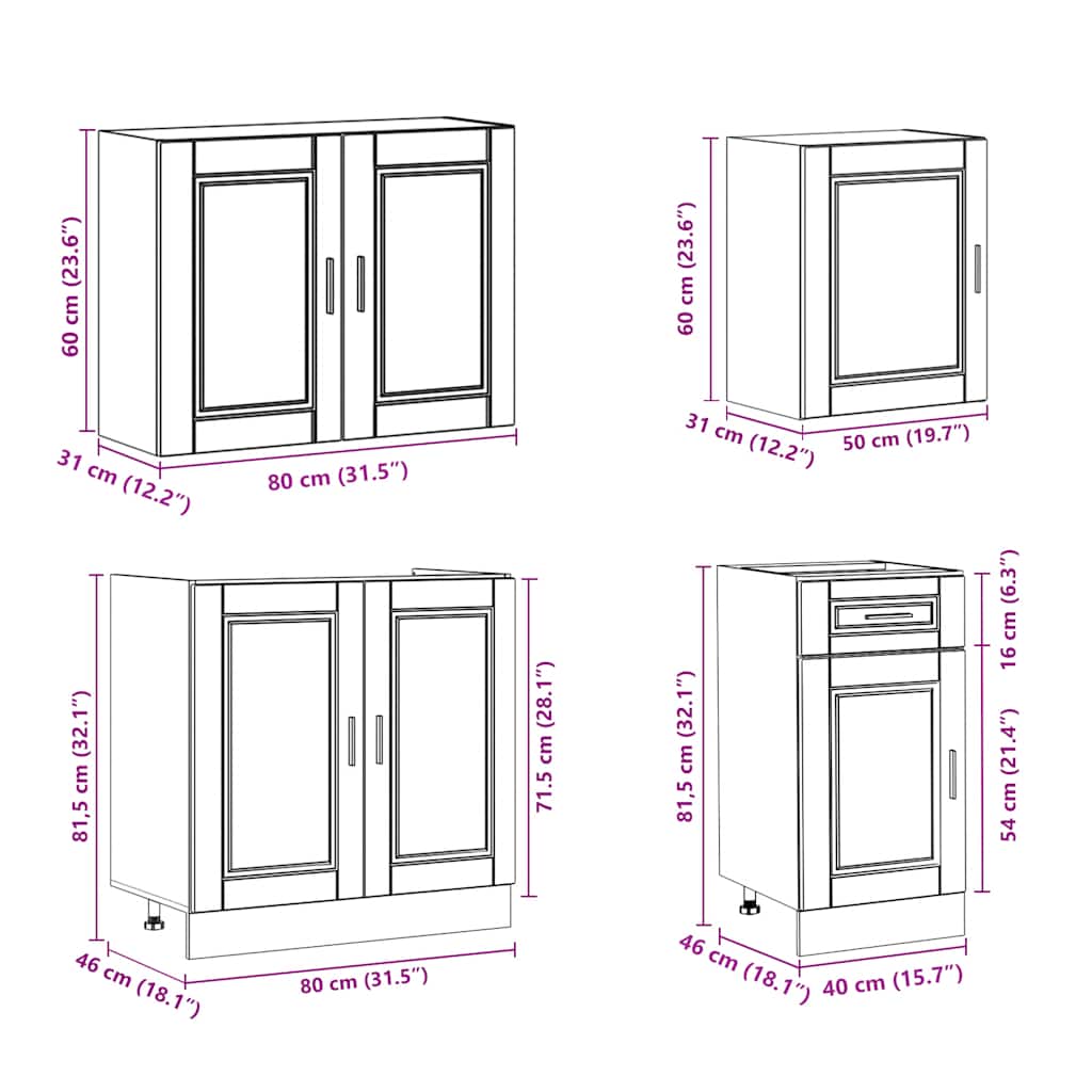 7 Piece Kitchen Cabinet Set Porto White Engineered Wood