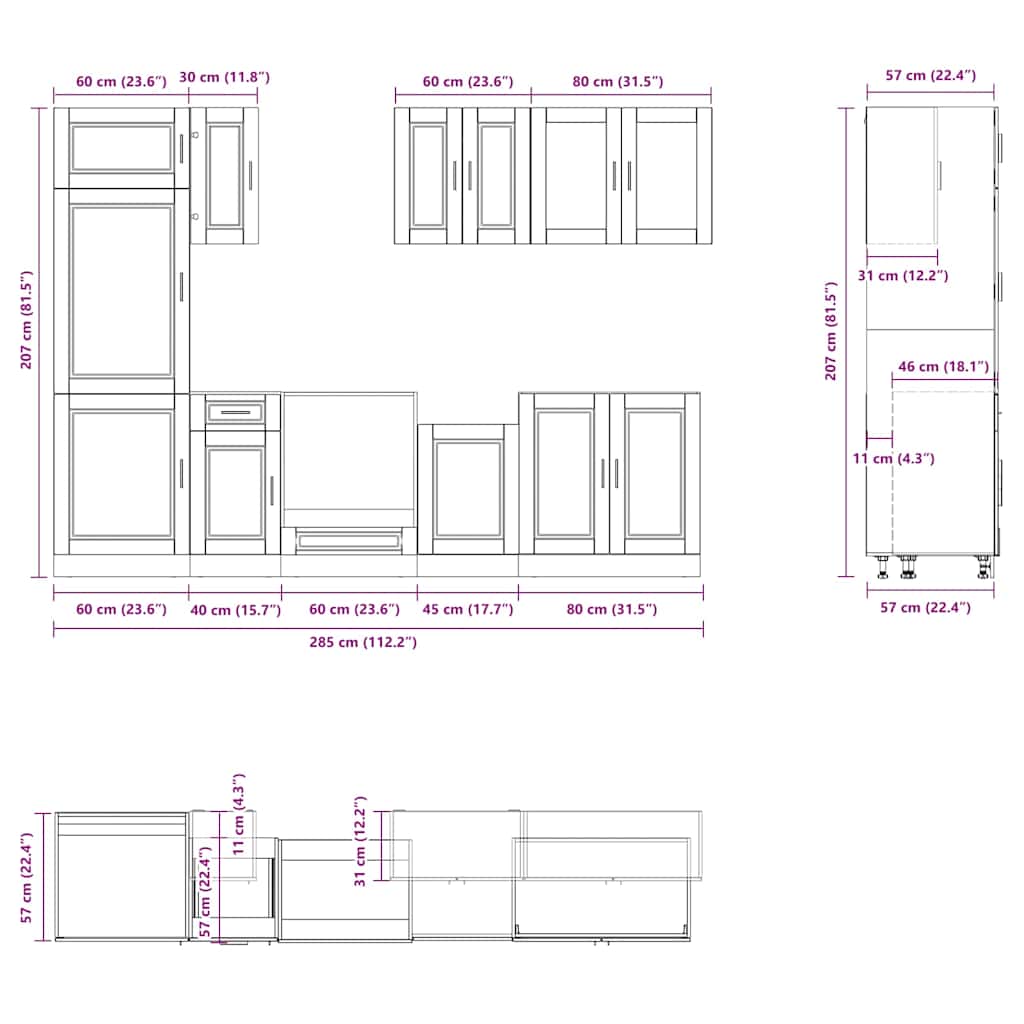 8 Piece Kitchen Cabinet Set "Porto" White Engineered Wood