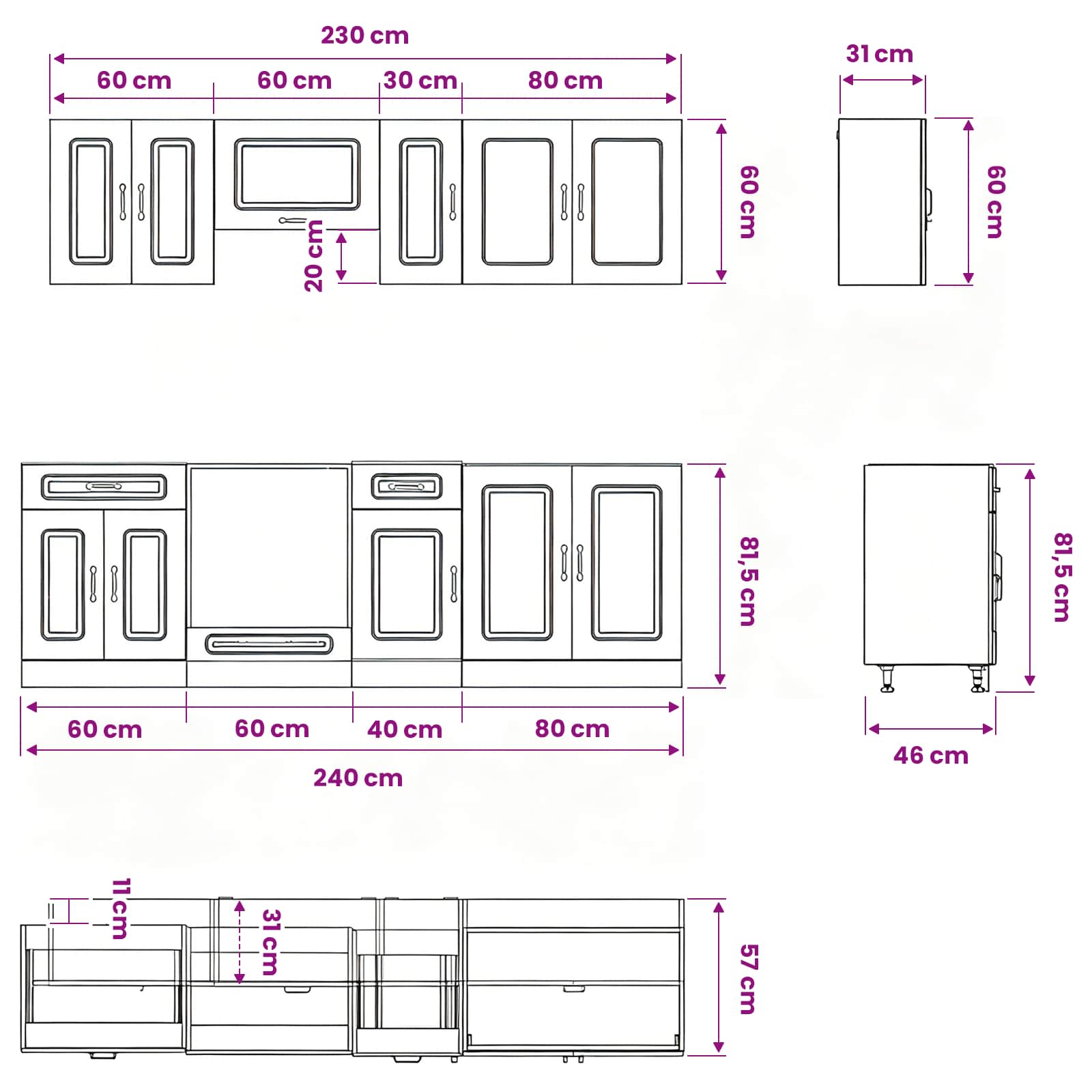 8 Piece Kitchen Cabinet Set Kalmar White Engineered Wood