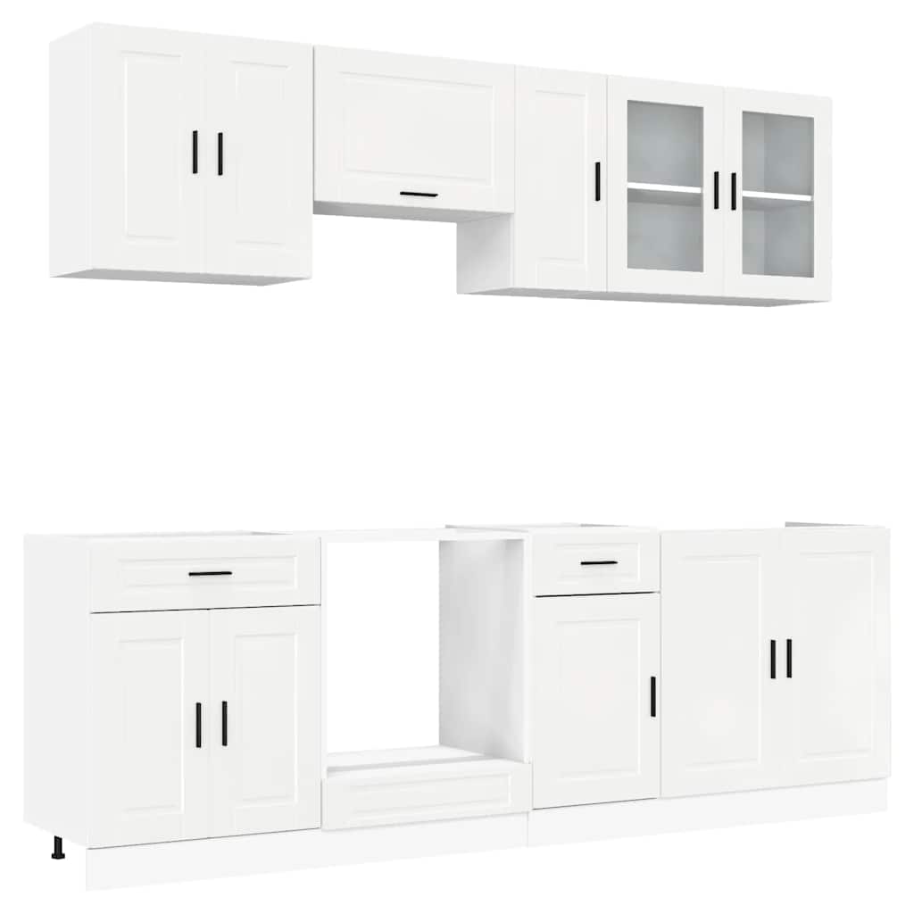 8 Piece Kitchen Cabinet Set "Kalmar" High Gloss White Engineered Wood