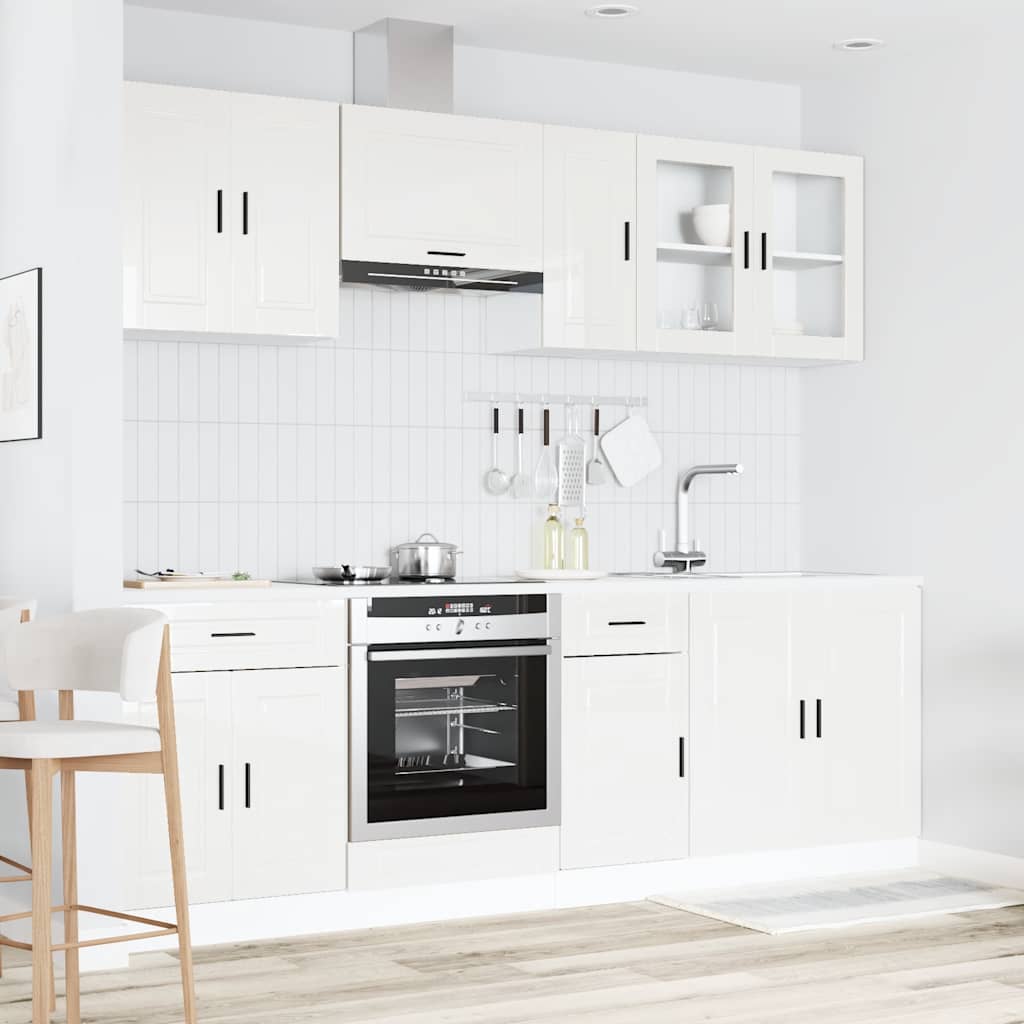 8 Piece Kitchen Cabinet Set "Kalmar" High Gloss White Engineered Wood