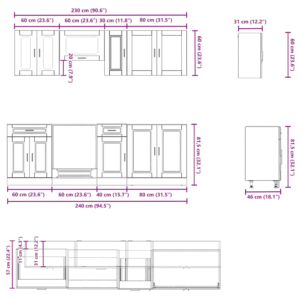 8 Piece Kitchen Cabinet Set "Kalmar" High Gloss White Engineered Wood
