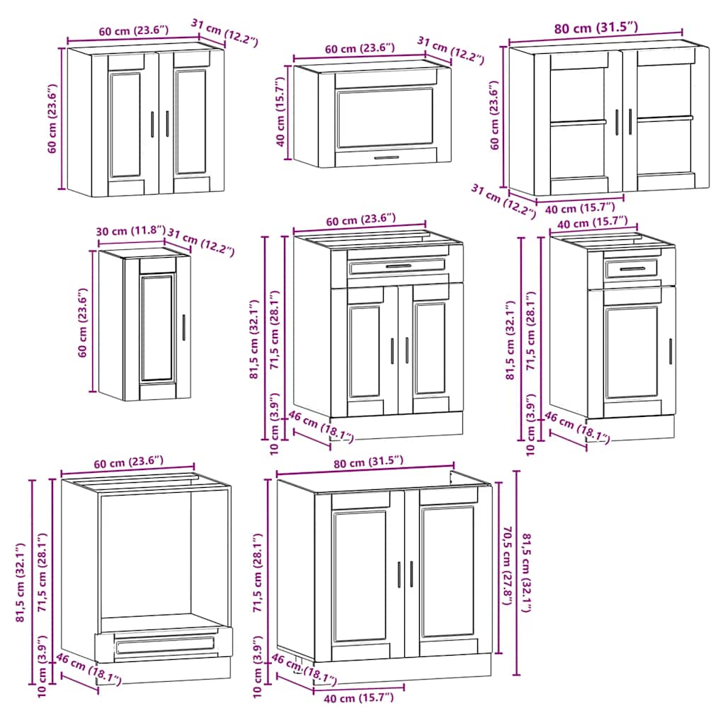 8 Piece Kitchen Cabinet Set "Kalmar" High Gloss White Engineered Wood