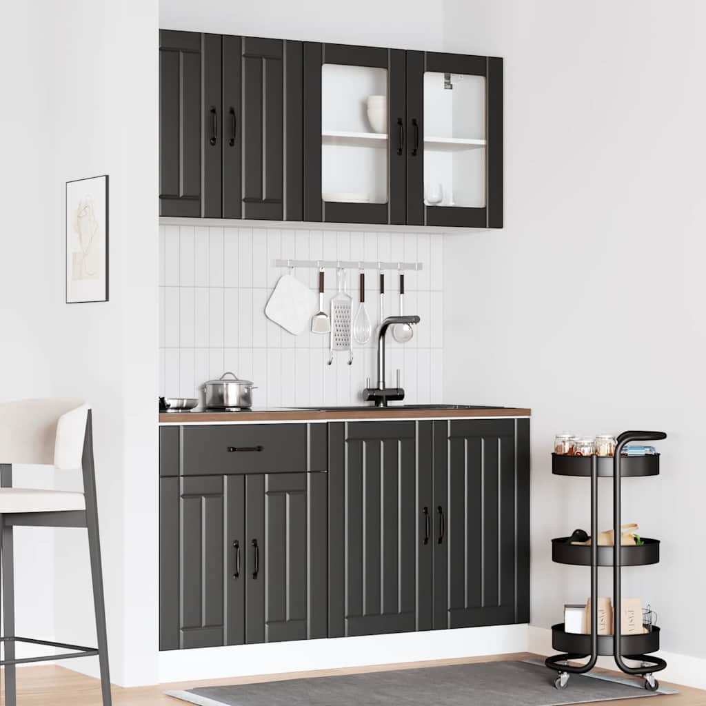 4 Piece Kitchen Cabinet Set "Lucca" Black Engineered Wood