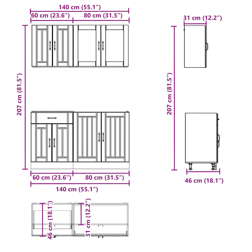 4 Piece Kitchen Cabinet Set "Lucca" High Gloss White Engineered Wood